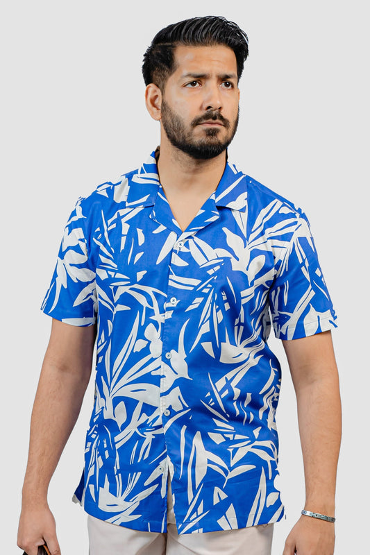 Blue Floral Cuban Half Shirt