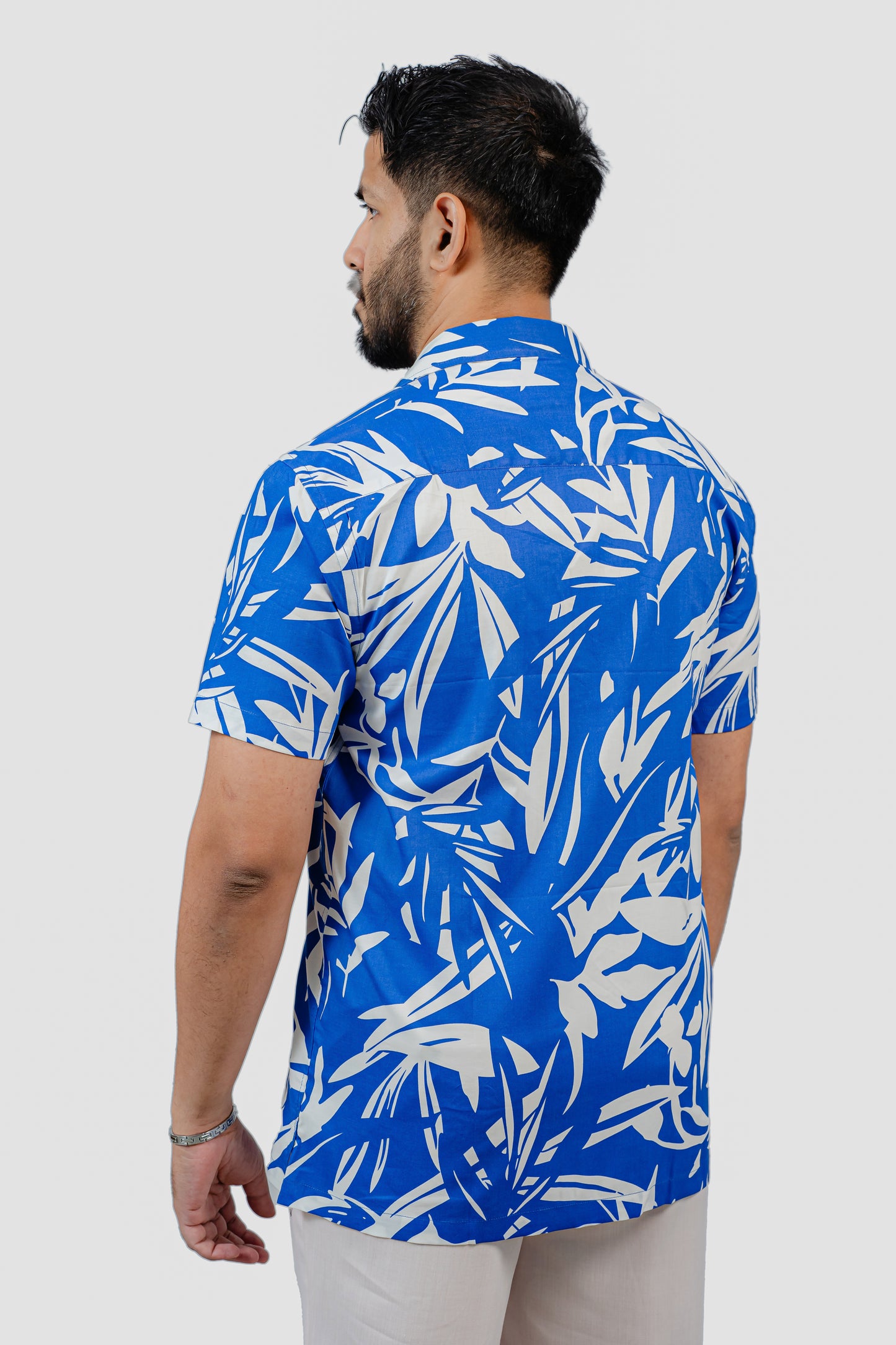 Blue Floral Cuban Half Shirt