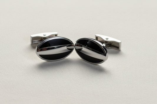 Eclipse Bar Cufflinks – Silver & Black