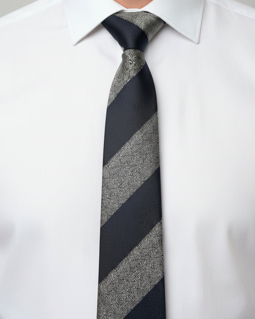 Navy Ash Textured Stripe Tie