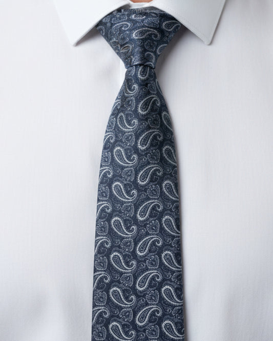 Navy Paisley Silk Tie