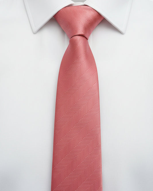 Coral Herringbone Silk Tie