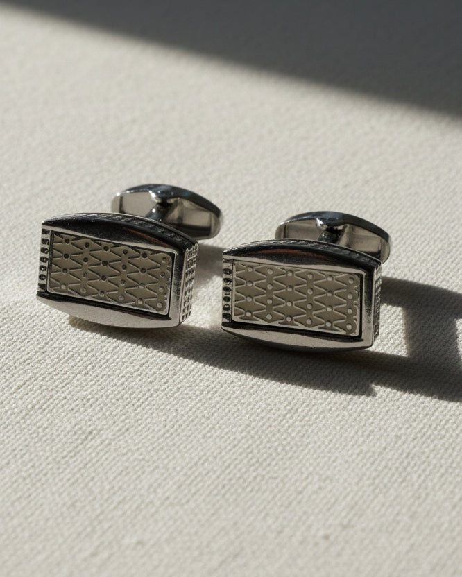 Stone Grid Cufflinks – Silver & Ivory