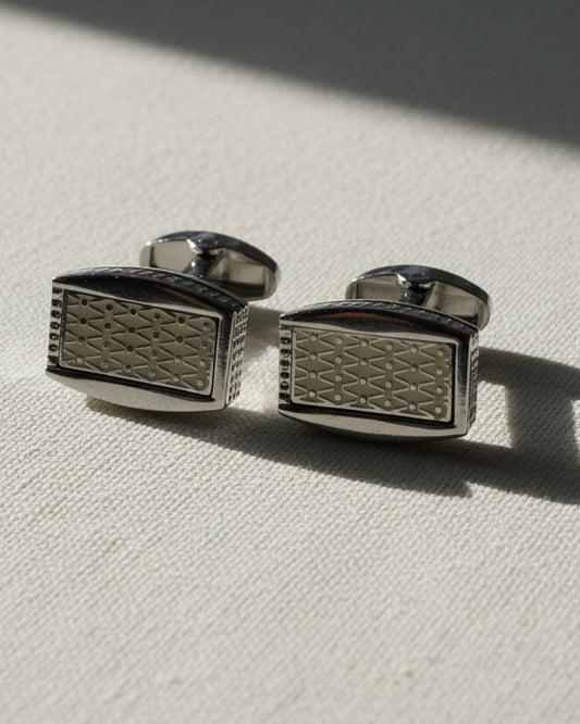 Stone Grid Cufflinks – Silver & Ivory