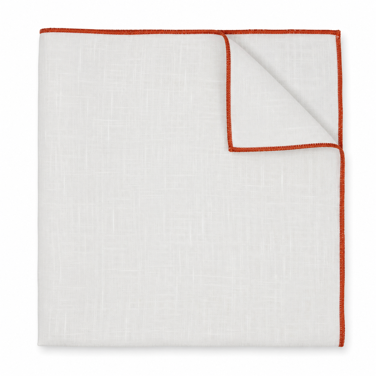 Orange Edge White Linen Pocket Square