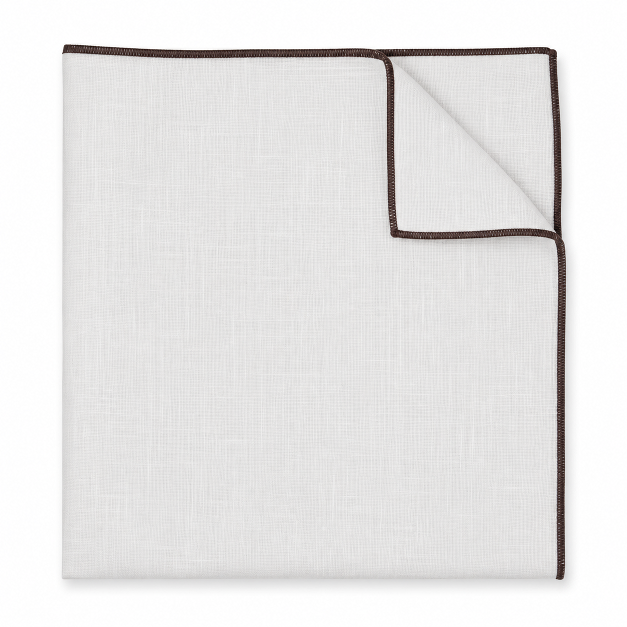 Brown Edge White Linen Pocket Square