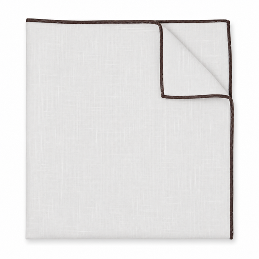 Brown Edge White Linen Pocket Square