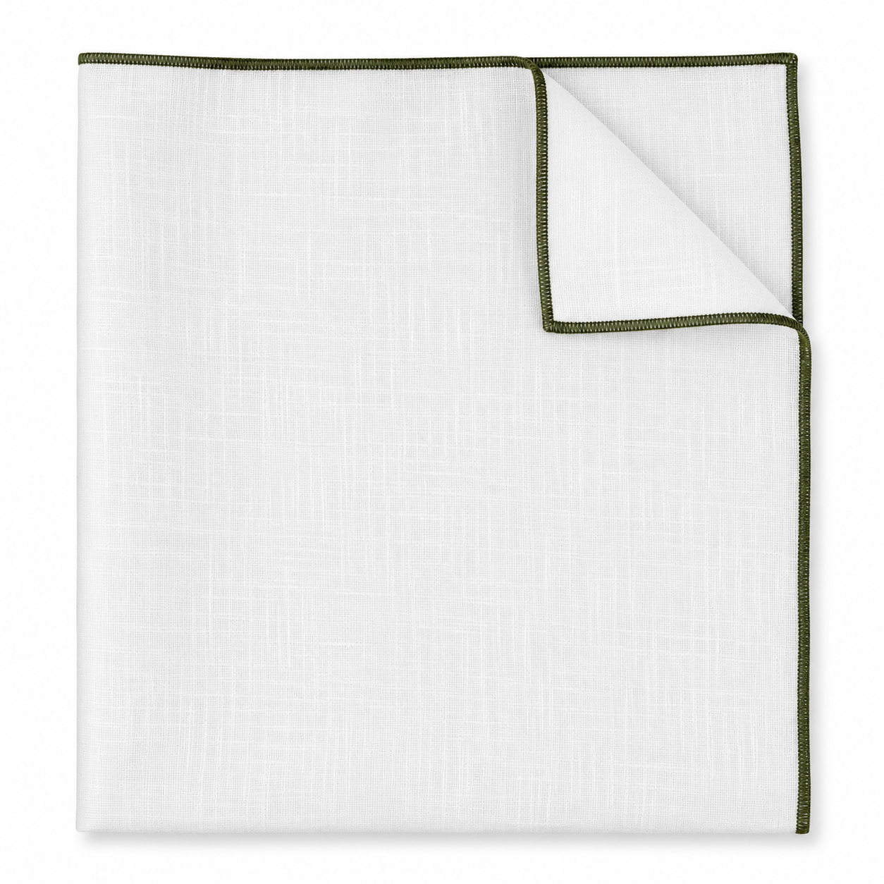 Olive Edge White Linen Pocket Square