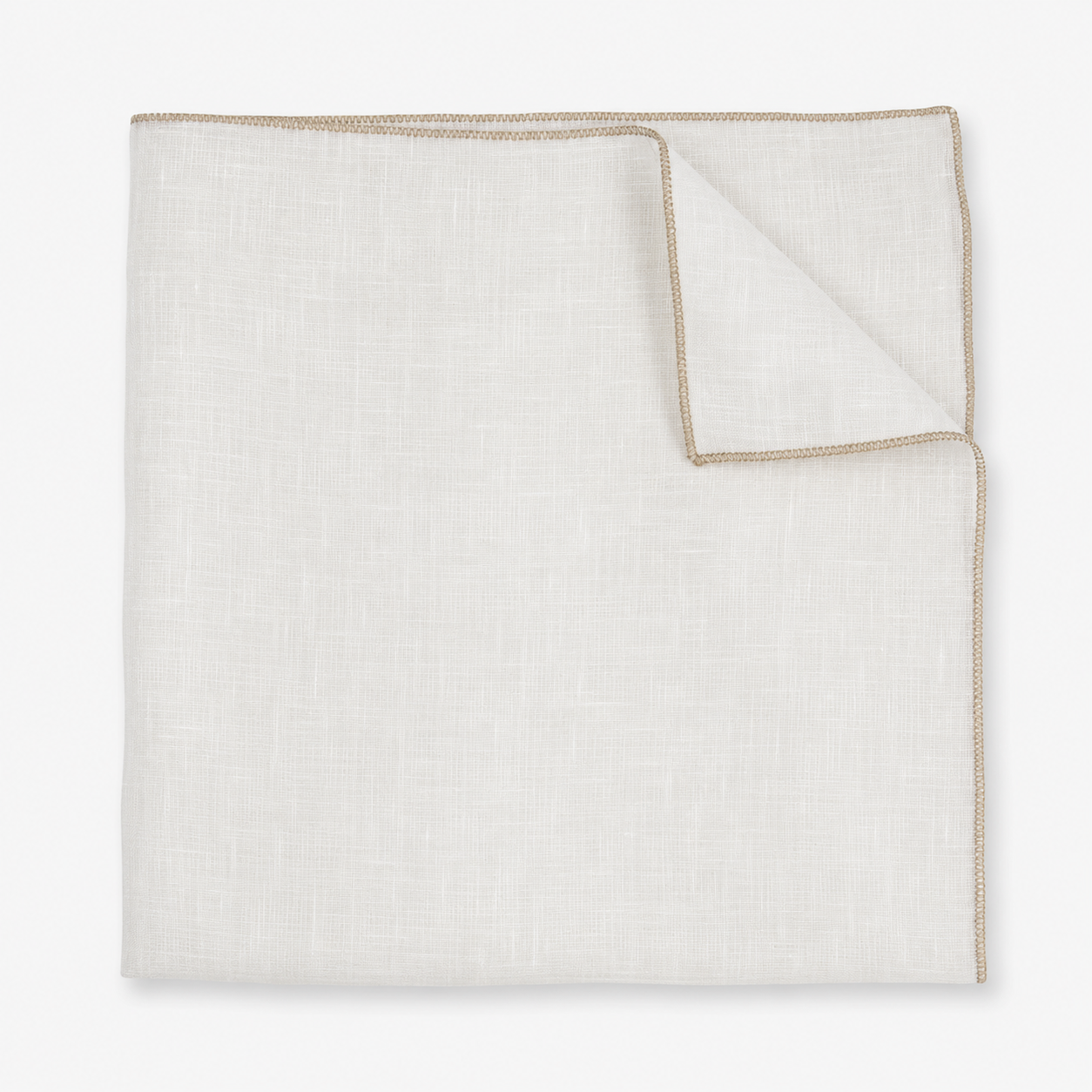 Beige Edge White Linen Pocket Square