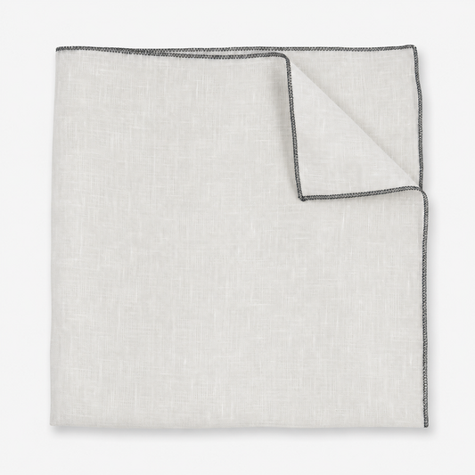 Black Edge White Linen Pocket Square