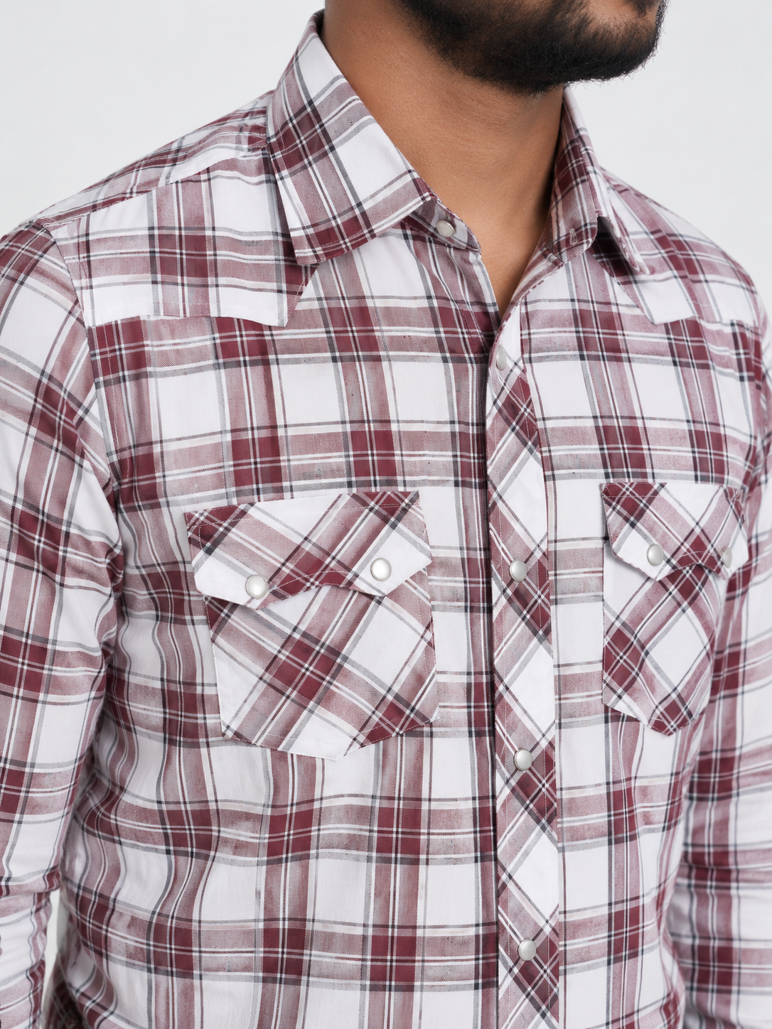 Burgundy & White Check Shirt