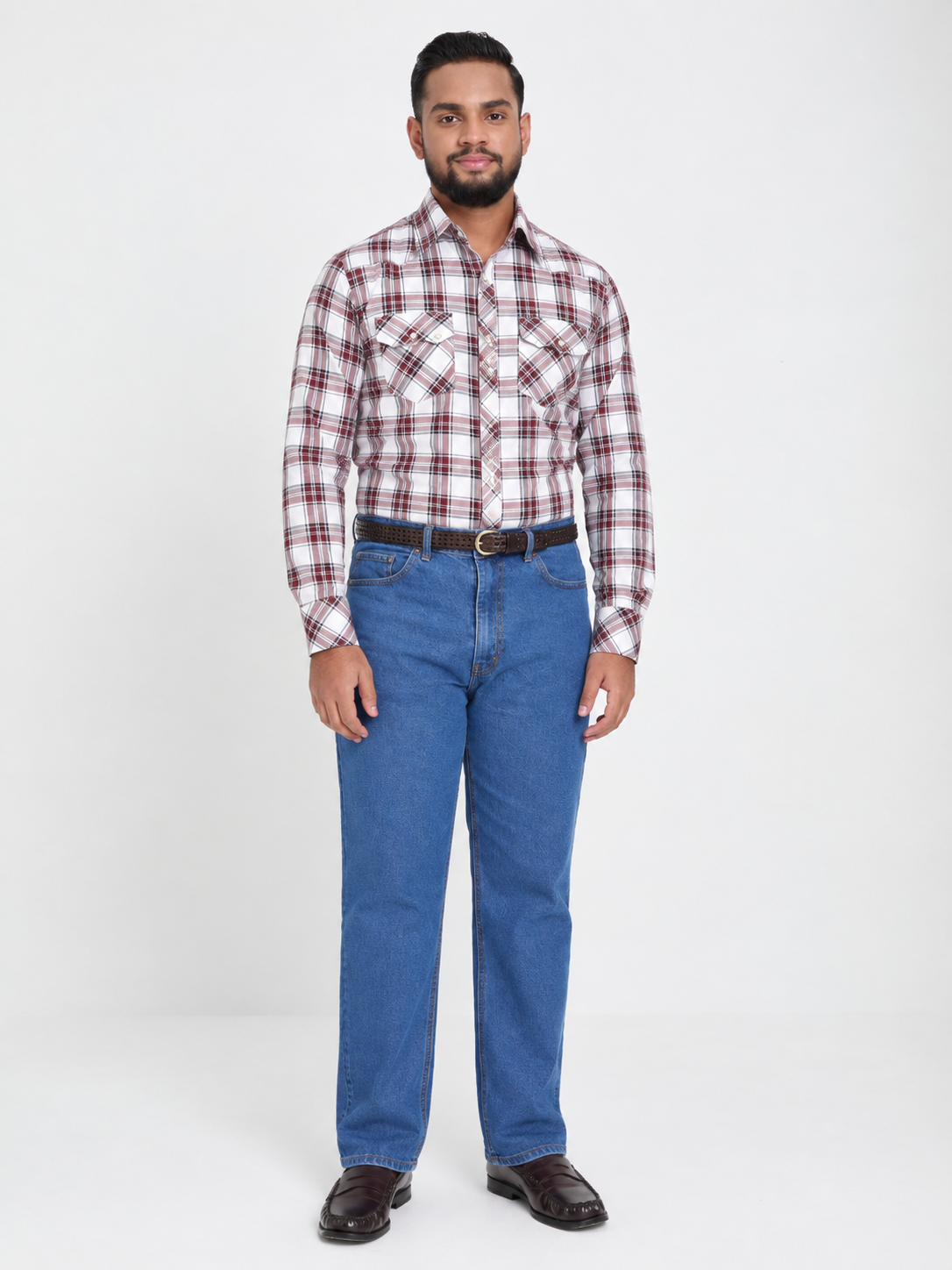 Burgundy & White Check Shirt