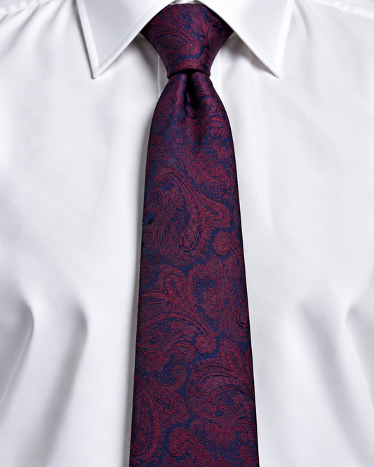 Navy & Burgundy Paisley Tie