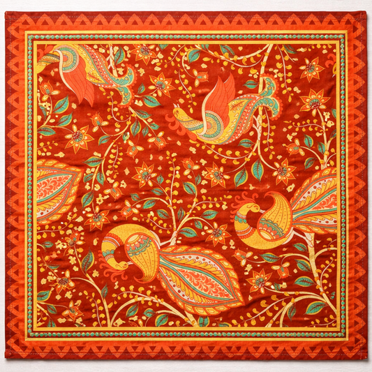 Burnt Orange Floral  Bird Pocket Square