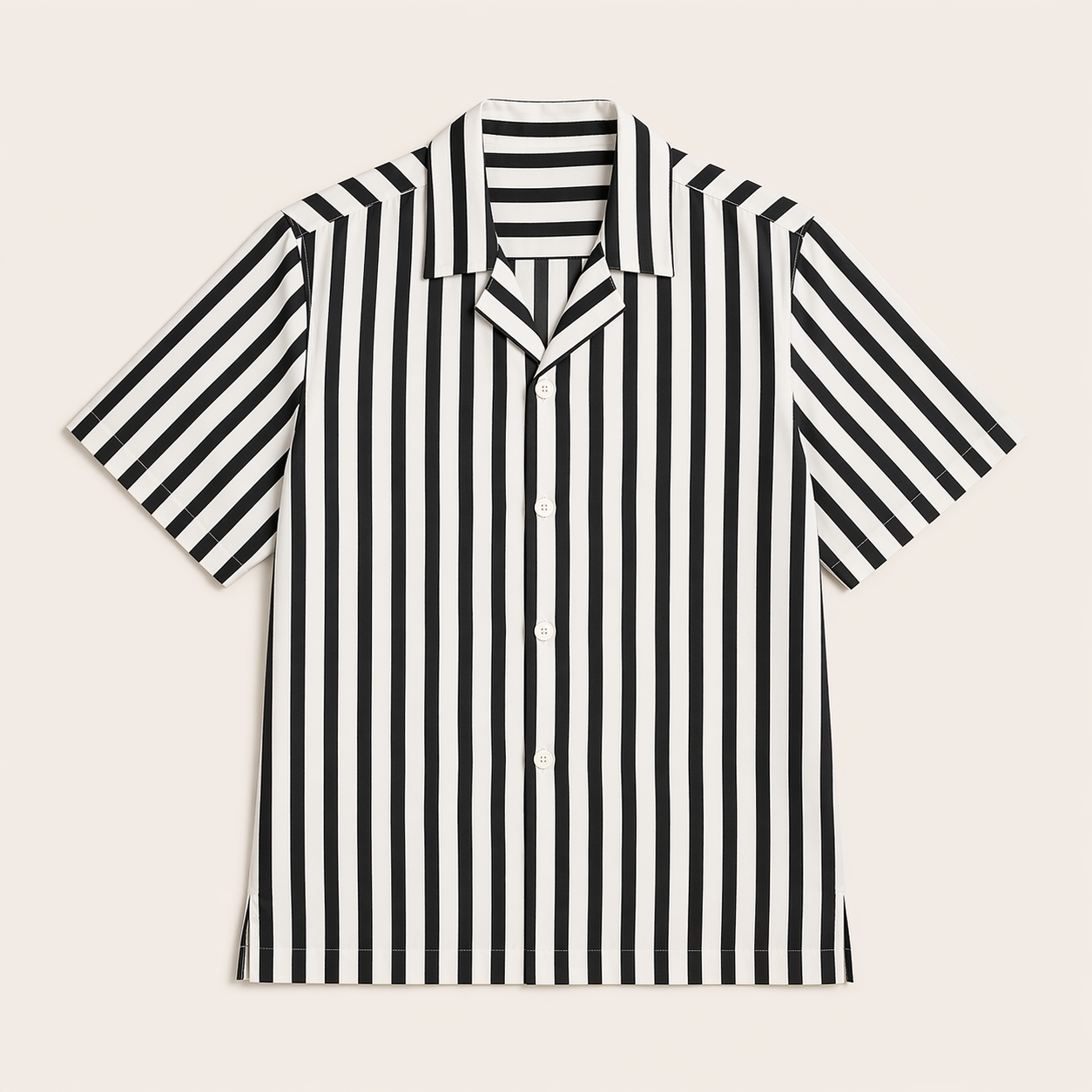 Black & white Stripe Cuban Half Shirt