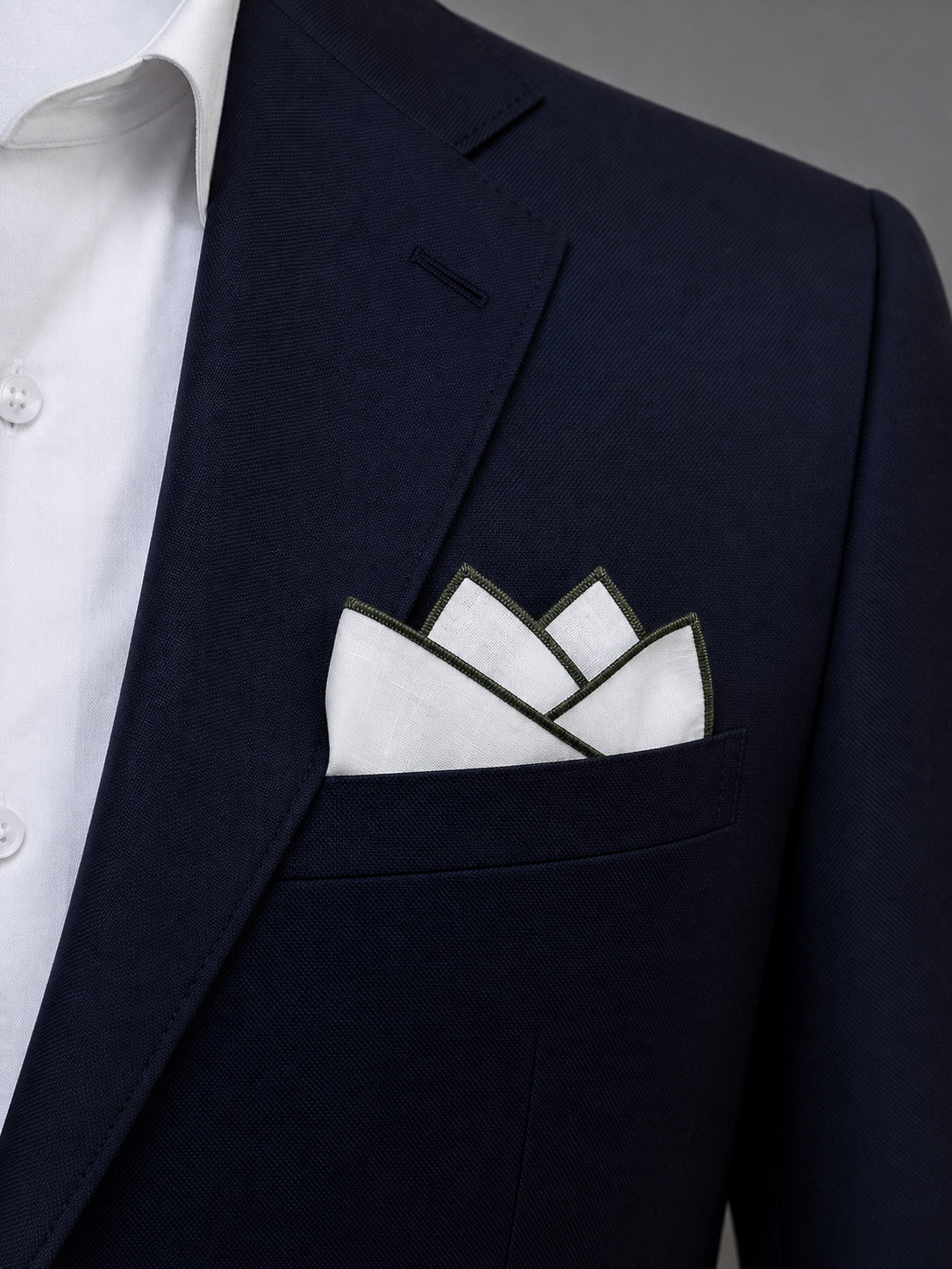 Olive Edge White Linen Pocket Square