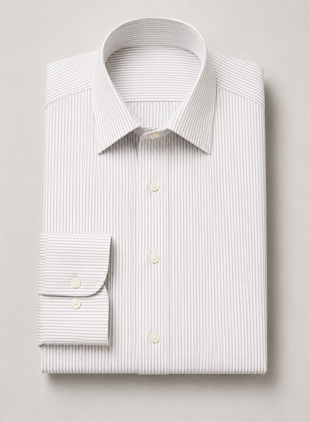 Grey & White Stripe Point Collar Shirt