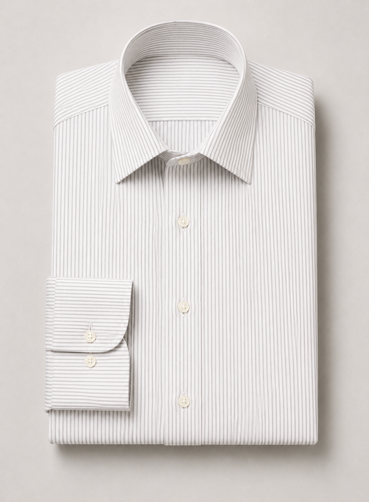 Grey & White Stripe Point Collar Shirt