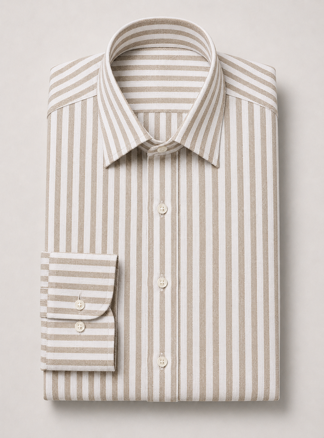 Brown & White Stripe Point Collar Shirt