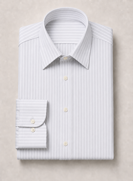 White & Grey Stripe Point Collar Shirt