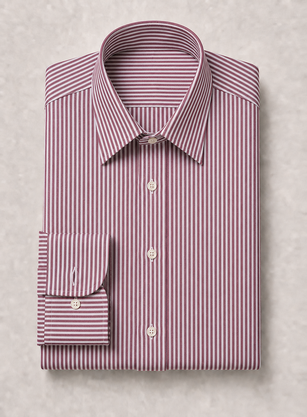 Burgundy & White Stripe Point Collar Shirt