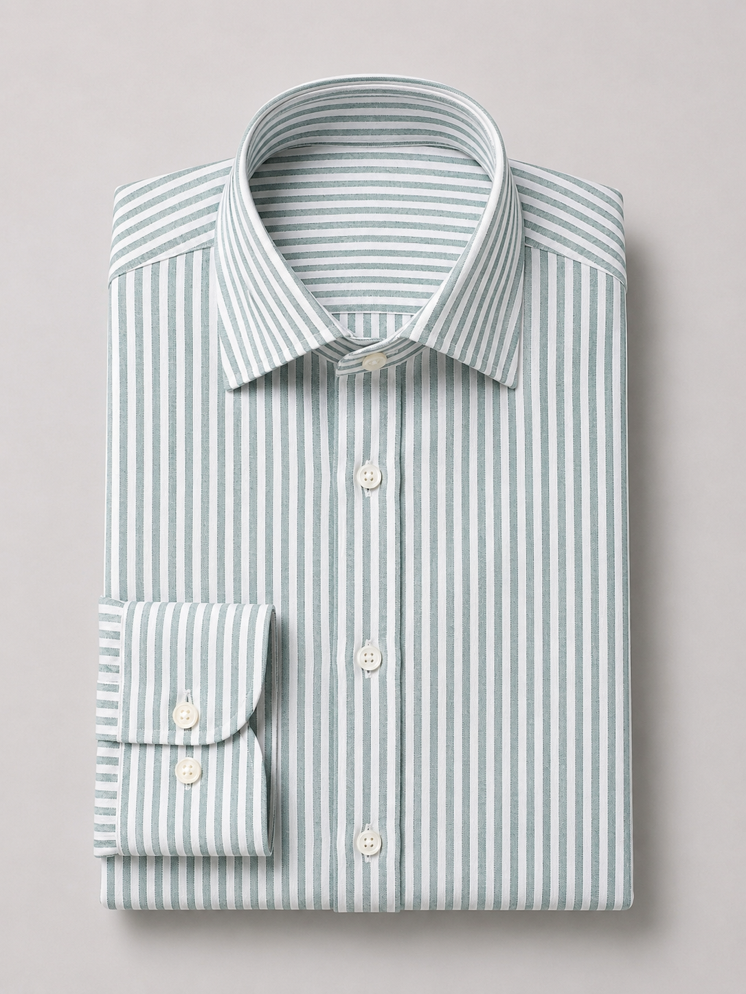 Sage Green & White Stripe Point Collar Shirt
