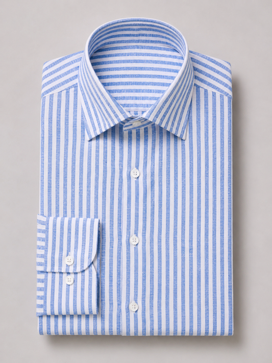 Blue & White Stripe Point Collar Shirt