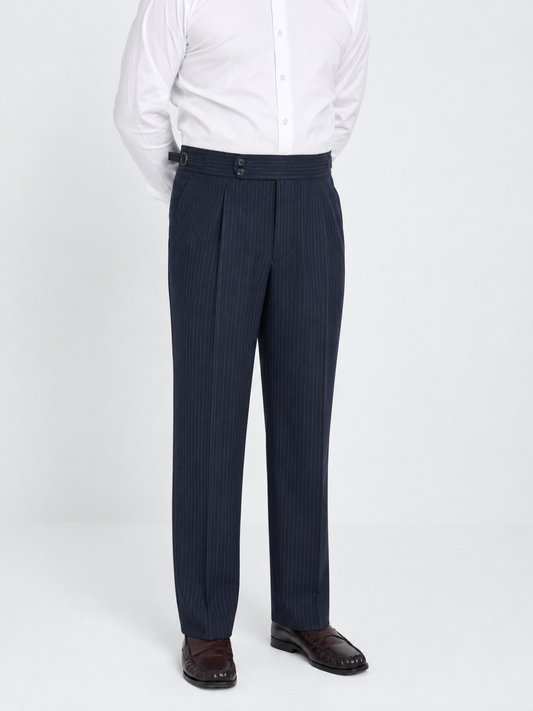 Navy Pinstripe Side Adjuster Trouser