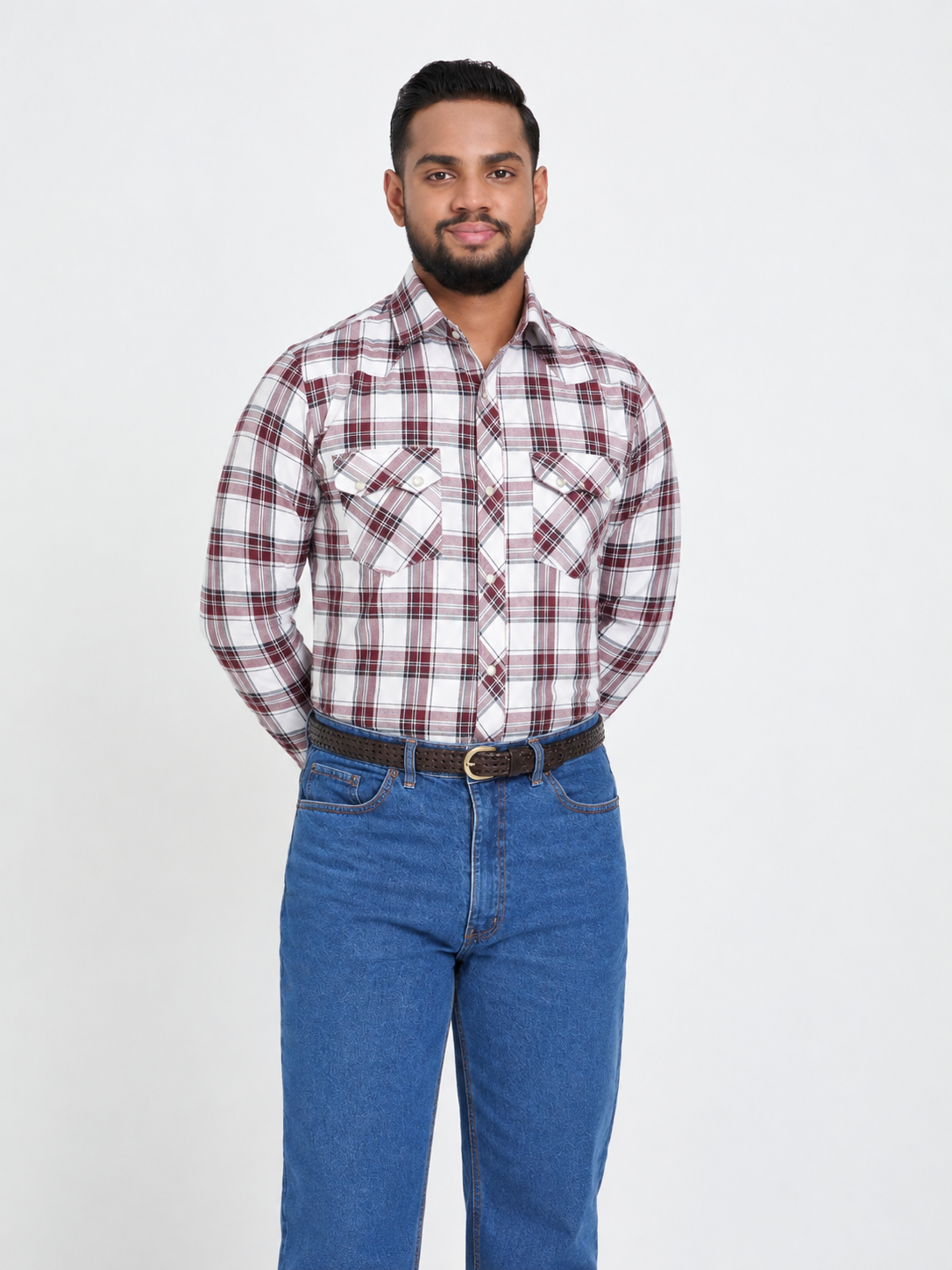 Burgundy & White Check Shirt