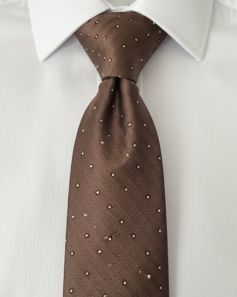 Mocha Herringbone Micro-Dot Tie