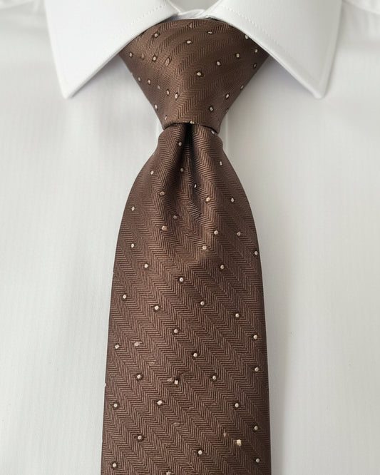 Mocha Herringbone Micro-Dot Tie