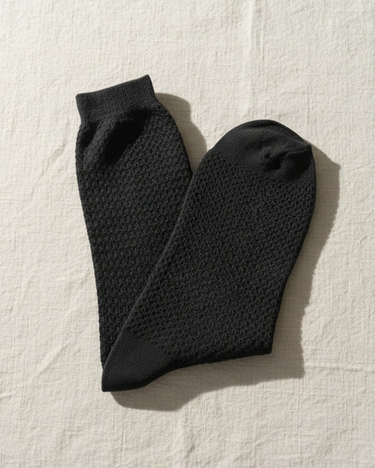 Honeycomb Textured Cotton Socks – Jet Black