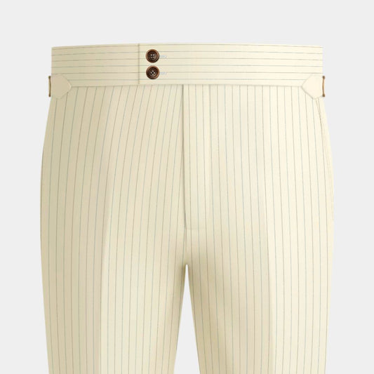 Beige Striped Formal Trousers