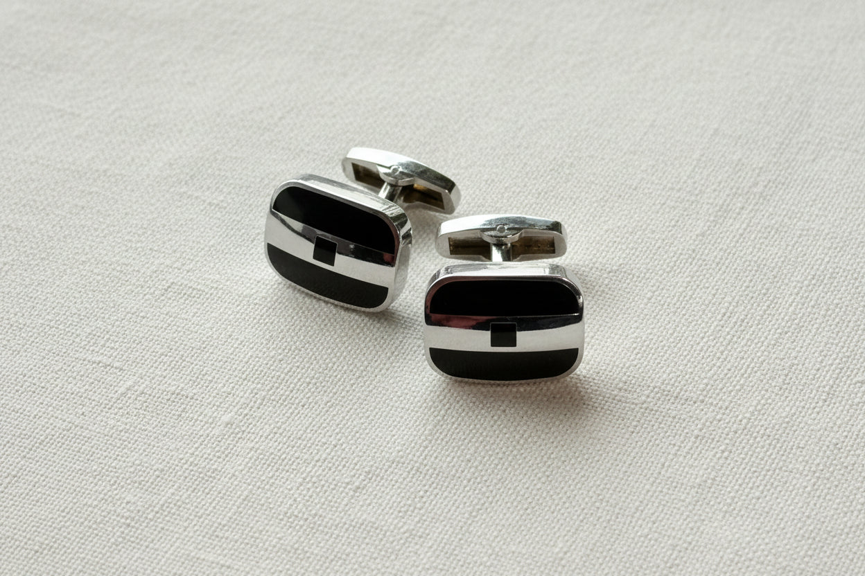 Monochrome Block Cufflinks – Silver & Black