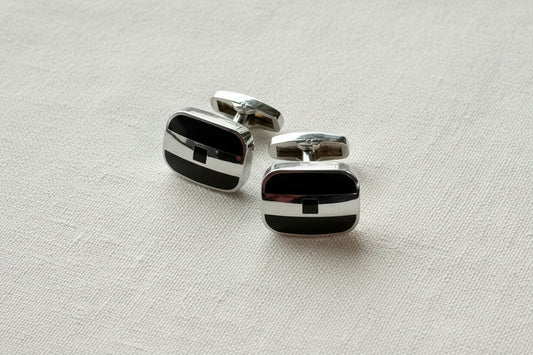 Monochrome Block Cufflinks – Silver & Black