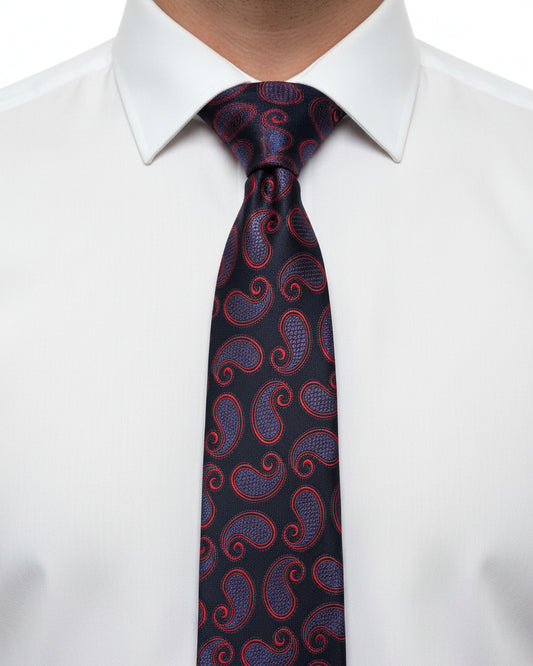 Navy Scarlet Paisley Tie