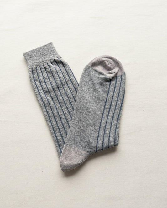 Fine Stripe Cotton Socks – Ash Grey