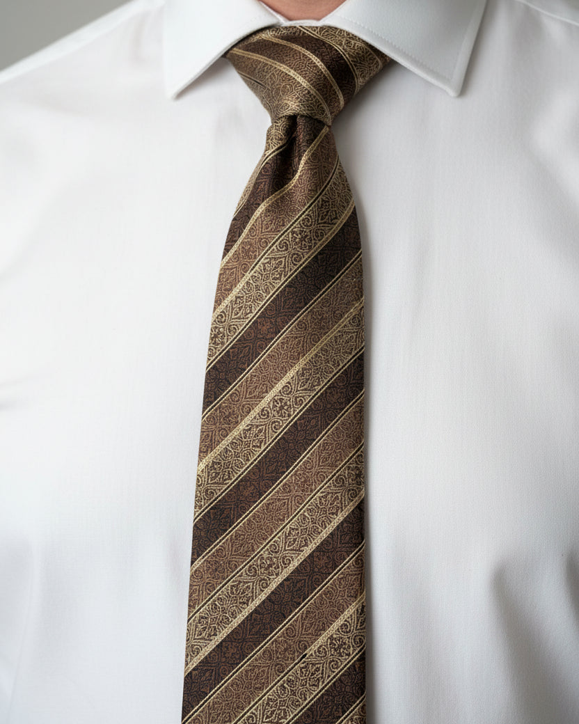 Mocha Ornate Stripe Tie