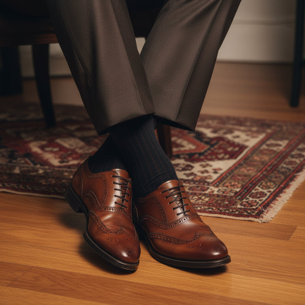 Midnight Burgundy Pinstripe Dress Socks