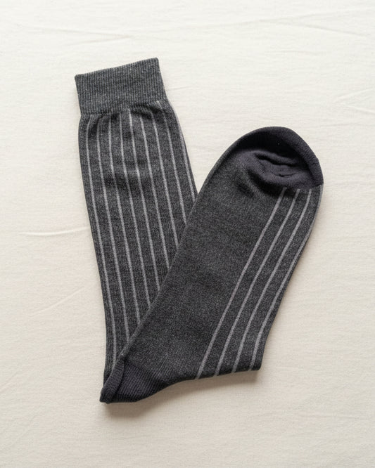 Fine Stripe Cotton Socks – Charcoal Grey