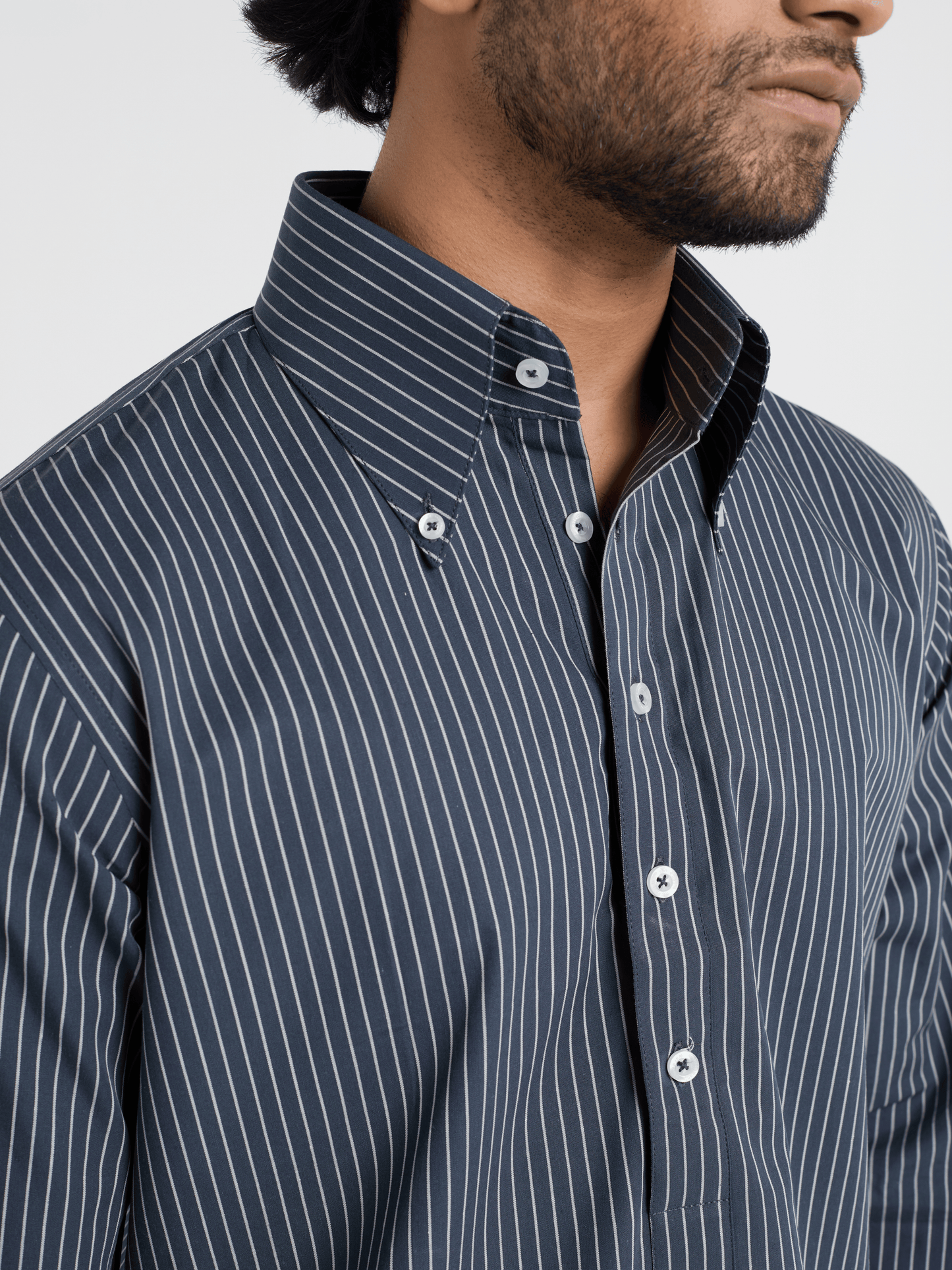 Charcoal Pencil Stripe Button Down Kurta