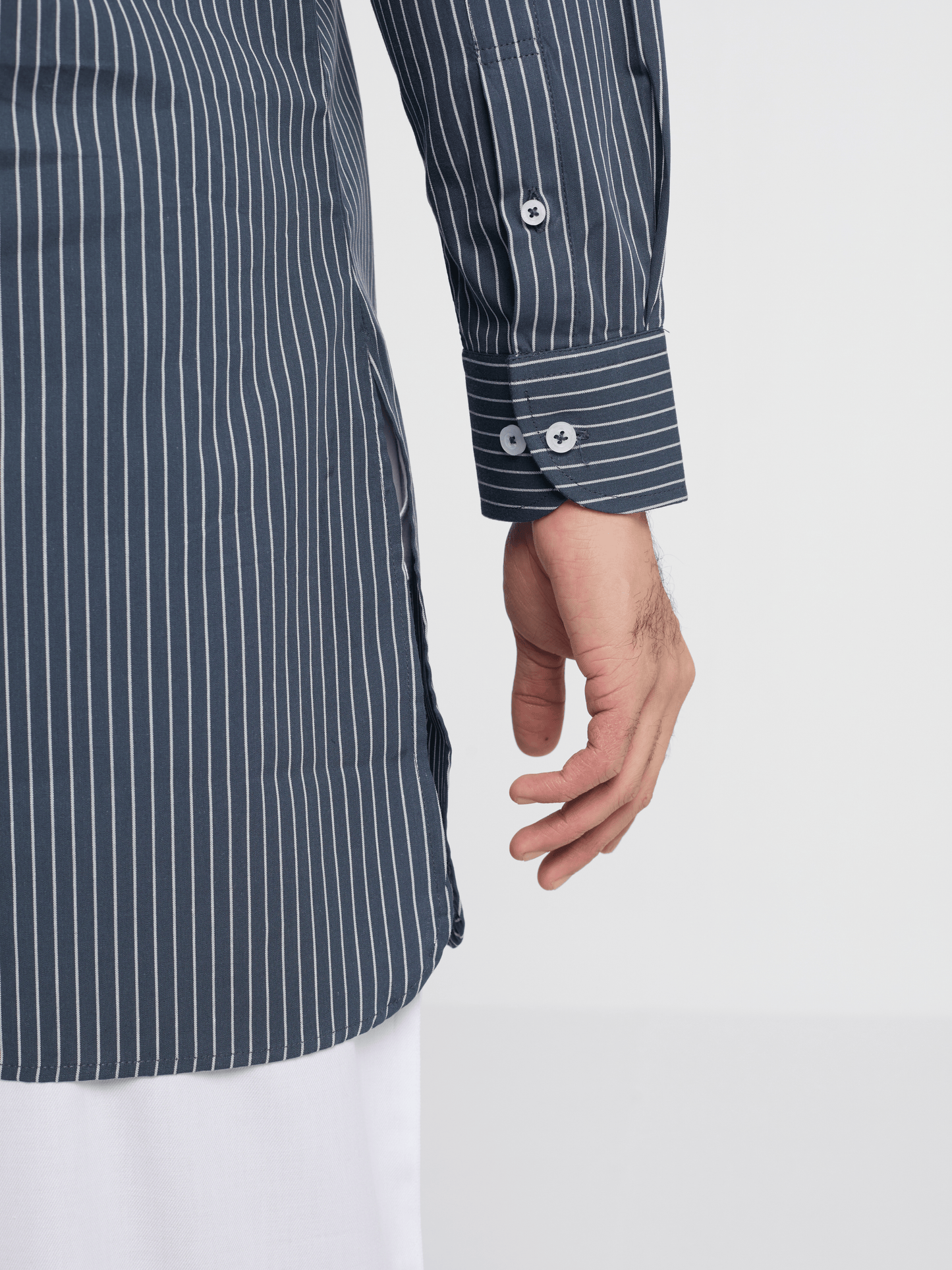 Charcoal Pencil Stripe Button Down Kurta