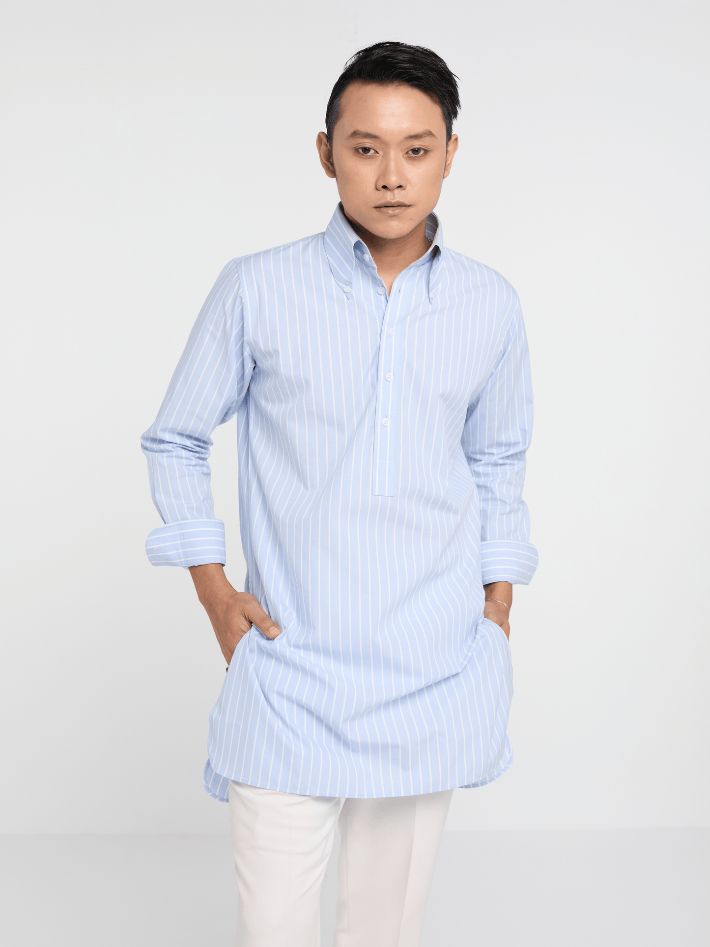 Sky Blue Pinstripe Button Down Kurta