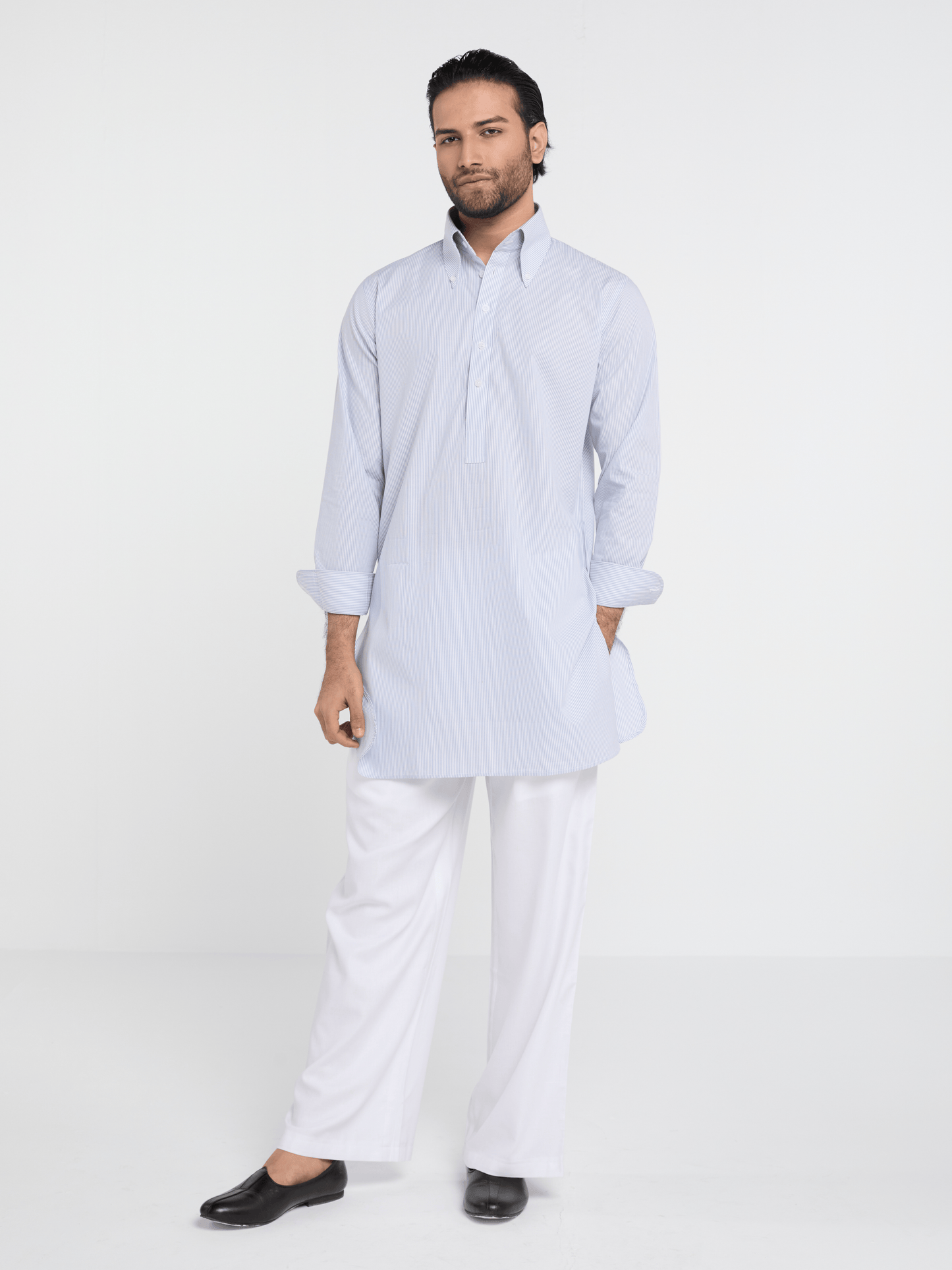 Blue Slim Stripe Button Down Kurta