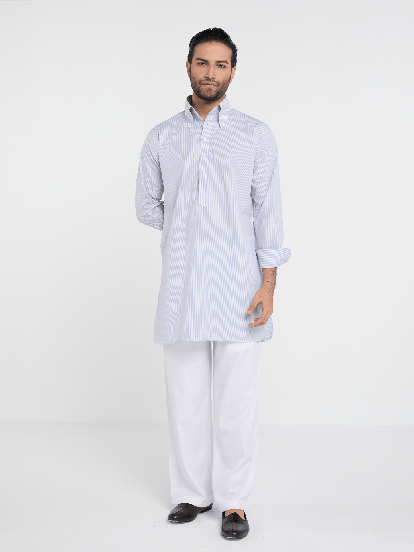 Blue Slim Stripe Button Down Kurta