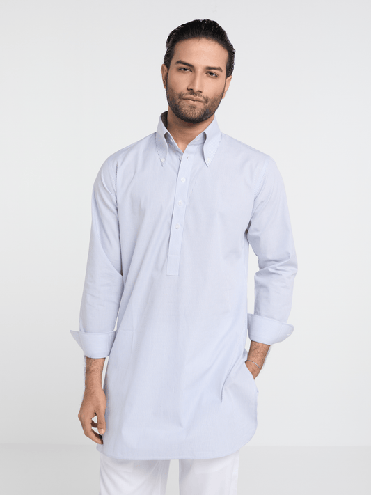 Blue Slim Stripe Button Down Kurta