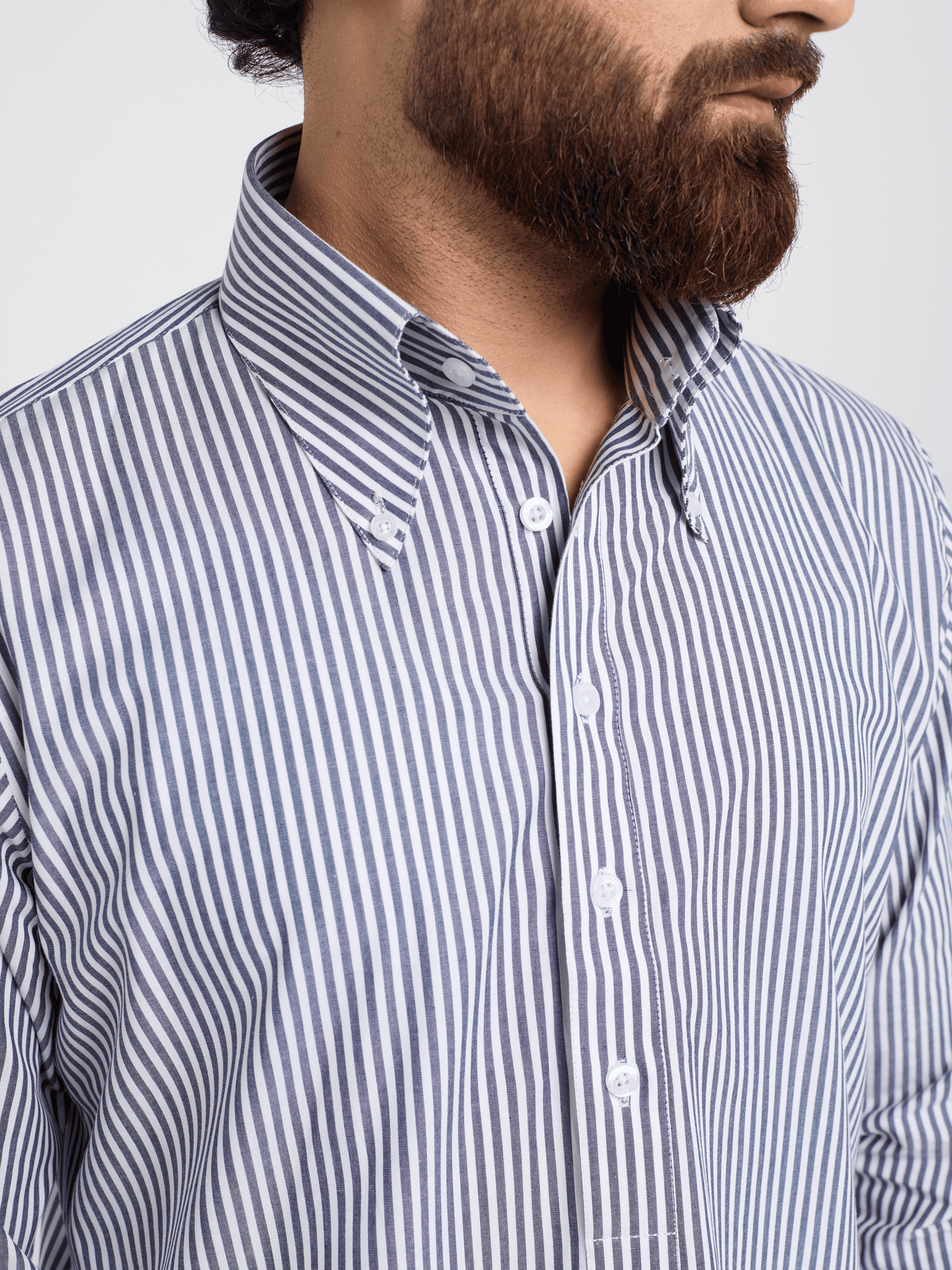 Navy Bengal Stripe Button Down Kurta