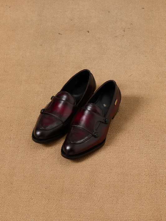 Double Monk Button Loafer : Burgundy