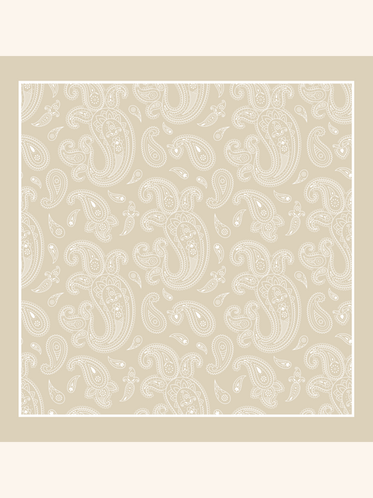 Sand with Heavy White Paisley Silk Pocket Square