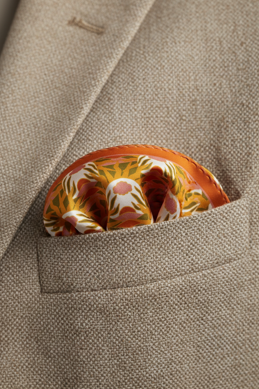 Orange Leaf Pattern Pocket Square